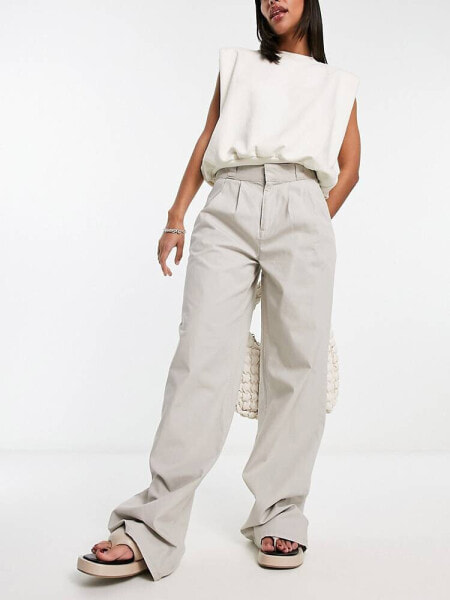 ASOS DESIGN oversized dad chino in grey ripstop