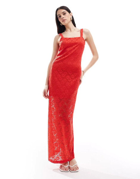 Y.A.S lace maxi dress with slit back in red