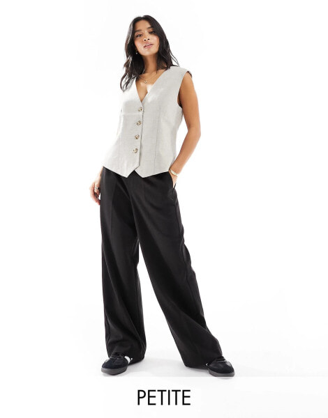 Pieces Petite tailored wide leg trousers in black