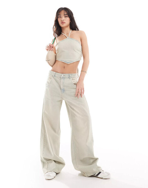 Pull&Bear wide leg skater jean co-ord in dirty washed sand