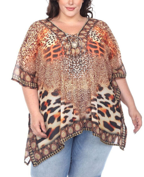 Plus Size Short Caftan with Tie-Up Neckline