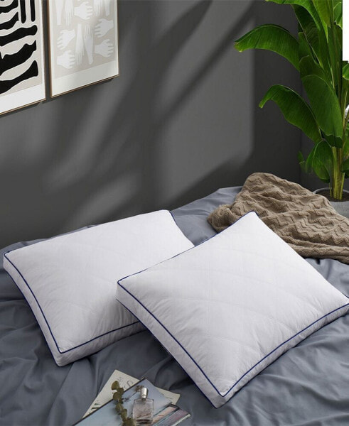 Quilted Feather and Down Gusseted Standard 2 Piece Bed Pillows Set