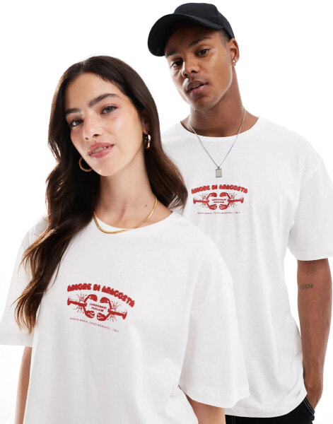 Jack & Jones oversized t-shirt with lobster backprint in white