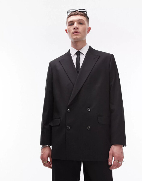 Topman oversized wool suit jacket in black