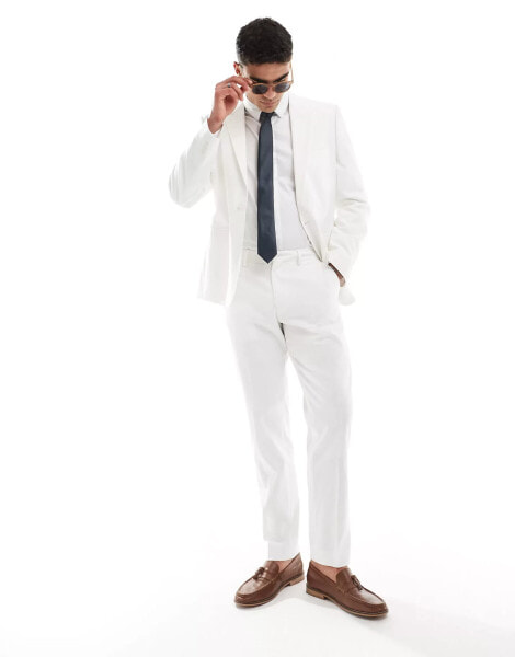 ASOS DESIGN slim linen look suit trousers in off white