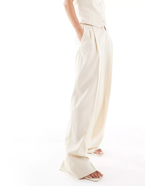 Mango linen mix co-ord trousers in beige