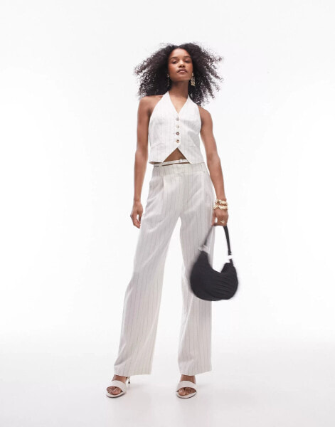 Topshop co-ord stripe linen trouser in cream