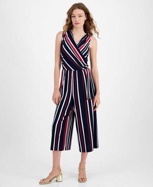 Women's Striped Cropped Sleeveless Jumpsuit