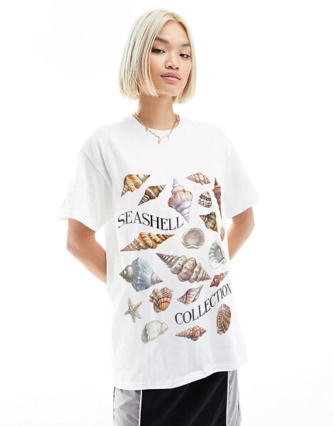 ASOS DESIGN oversized t-shirt with seashell graphic in white