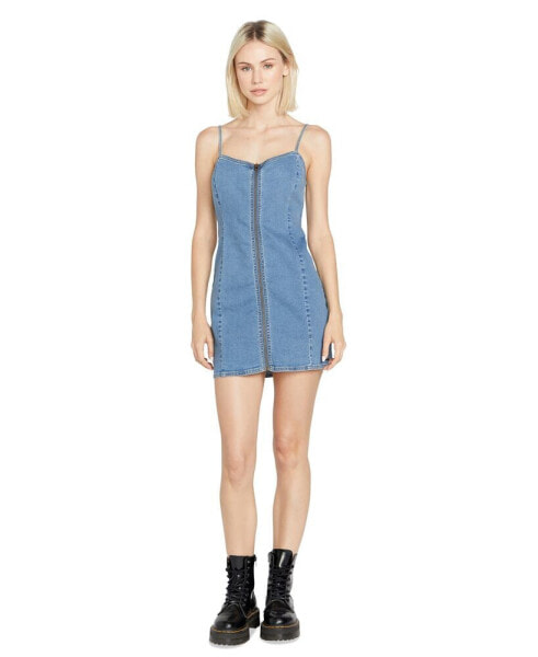 Juniors' Stone Step Zip-Front Denim Mini Dress