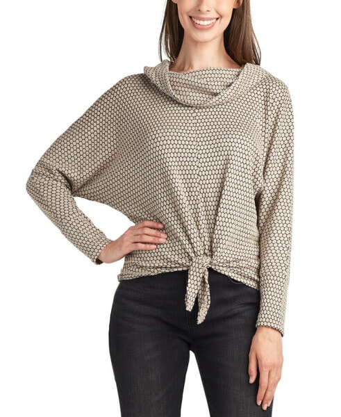 Juniors' Honeycomb Tie-Hem Dolman-Sleeve Cowlneck Sweater