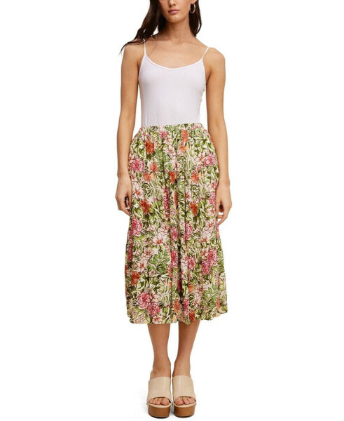 Printed Tiered Midi Skirt Multi Tropical Print