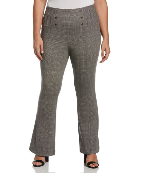 Plus Size Button Detail Plaid Bootcut Pants