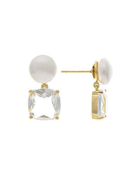 Pearl and Cushion Cut Cubic Zirconia Drop Earring