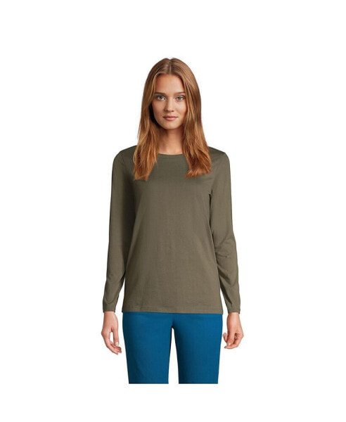 Women's Petite Relaxed Supima Cotton Long Sleeve Crewneck T-Shirt