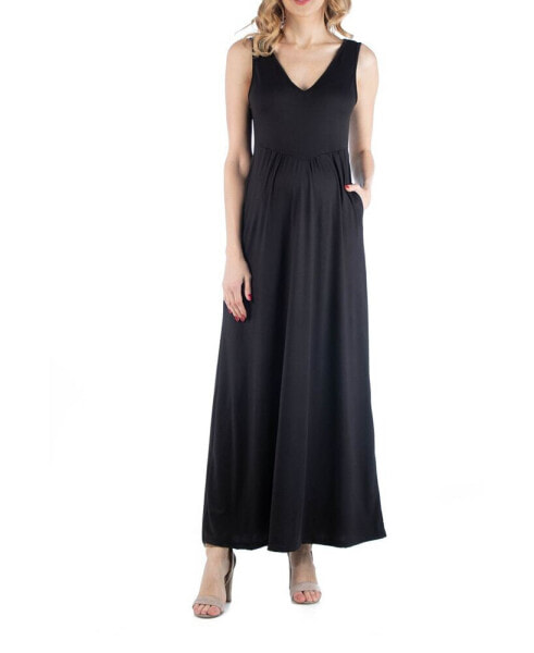 Maxi Maternity Sleeveless Dress with Pockets