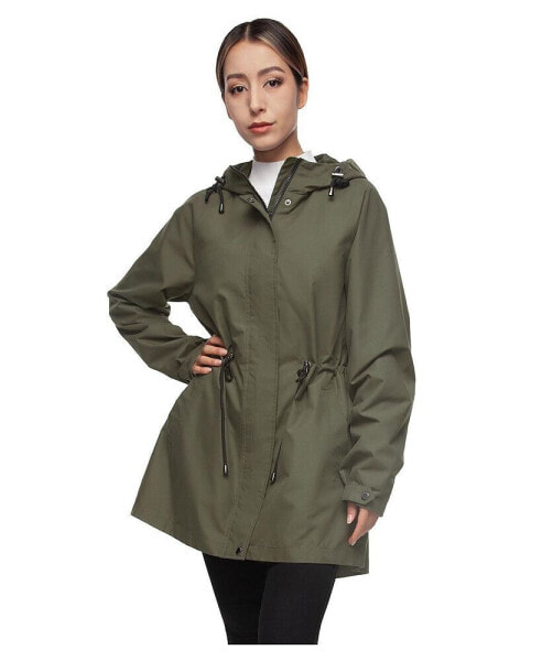 Women's Water-Resistant Hooded Anorak Rain Jacket Trench Coat