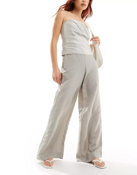 & Other Stories linen blend fluid wide leg trousers in grey