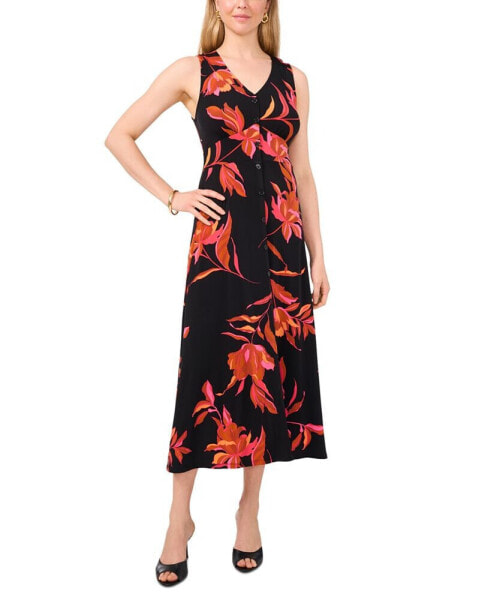 Women's V-Neck Sleeveless Jersey Midi Dress