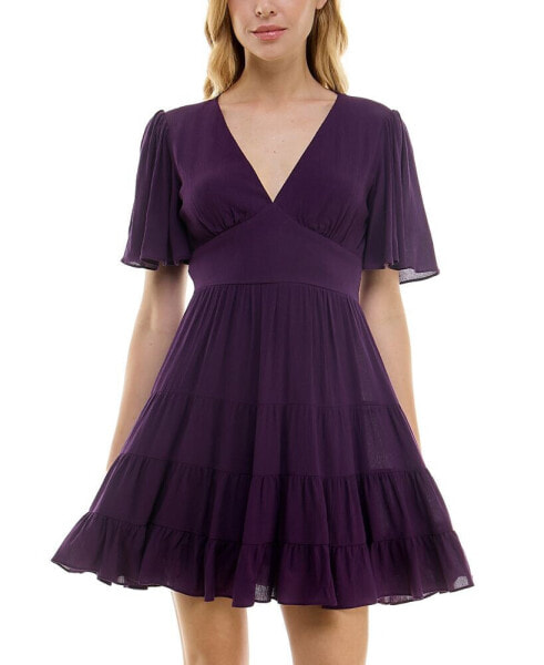 Juniors' V-Neck Ruffled Dress