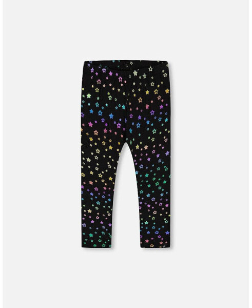 Big Girls Leggings Allover Foil Black Printed Stars