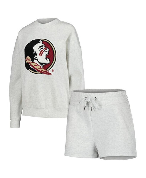 Women's Ash Florida State Seminoles Team Effort Pullover Sweatshirt and Shorts Sleep Set