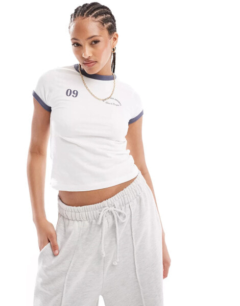 Pull&Bear sporty graphic baby tee in white