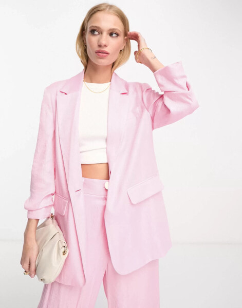 River Island – Blazer in Rosa mit gerafften Ärmeln, Kombiteil