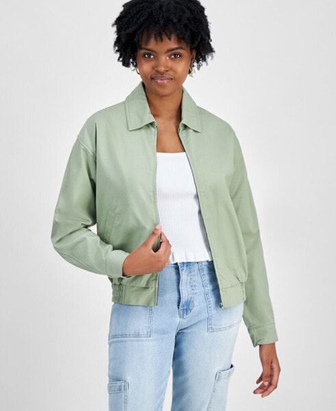 Juniors' Point Collar Zip-Front Cotton Jacket