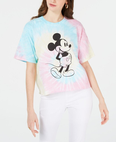 Juniors' Cotton Mickey Mouse Tie-Dyed T-Shirt