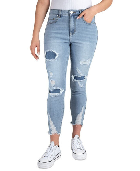 Juniors' High-Rise Distress Curvy Crop Jeans