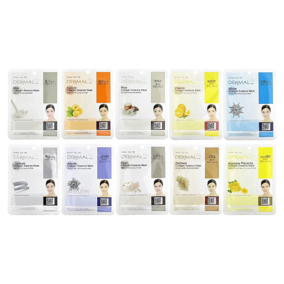 Collagen Essence Beauty Masks, Brightening, Assorted, 10 Sheets, 0.81 oz (23 g) Each