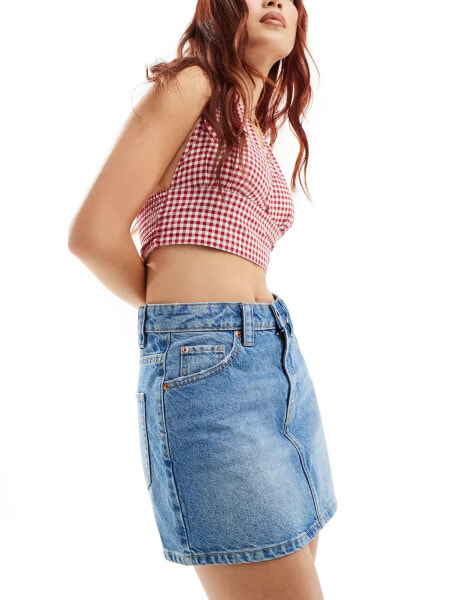 Stradivarius denim mini skirt in medium wash