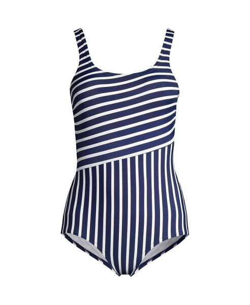 Пляжная одежда для женщин Lands End womens Plus Size Long Tugless One Piece Swimsuit Soft Cup Print