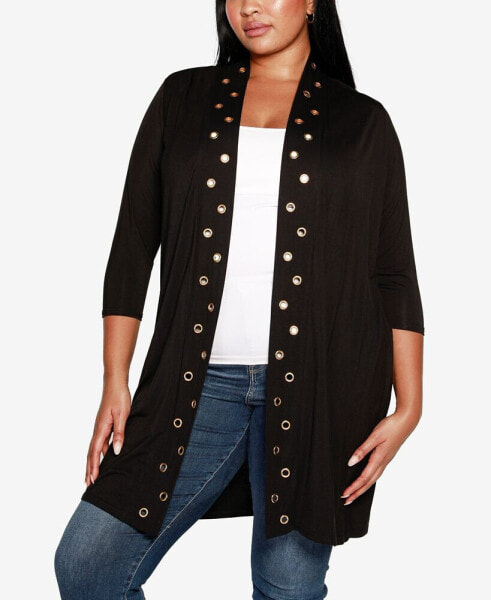 Plus Size Grommet-Trim Duster Cardigan