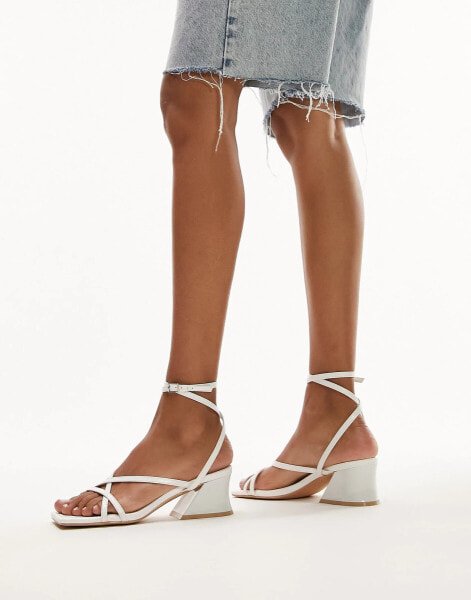 Topshop Jay angular mid heel strappy sandal in white lizard