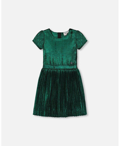 Toddler Girls Short Sleeve Dress With Pleated Skirt Metallic Green - Toddler|Child