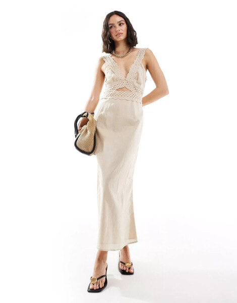 Never Fully Dressed Mimi cut-out linen lace midaxi dress in cream