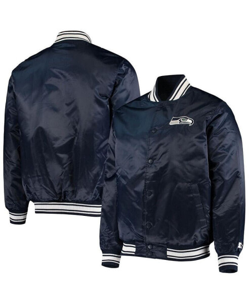 Men's College Navy Seattle Seahawks Locker Room Satin Varsity Full-Snap Jacket