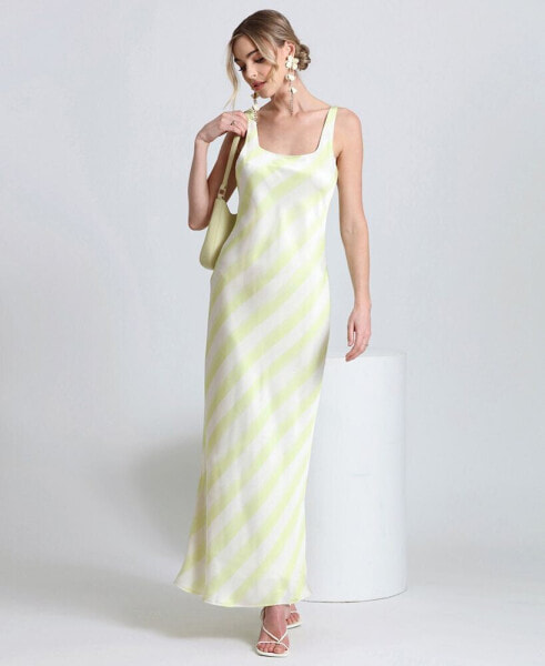 Women's Bias-Striped Square-Neck Maxi Dress