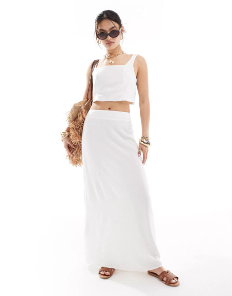 River Island linen midaxi skirt co-ord in white