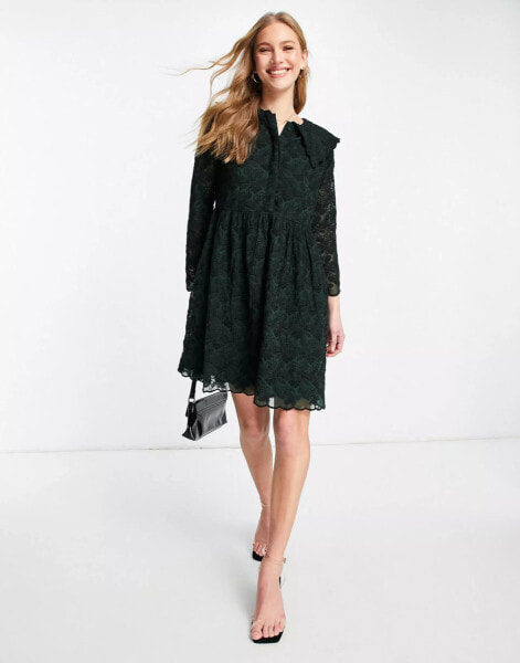 Y.A.S lace dress with collar detail in green