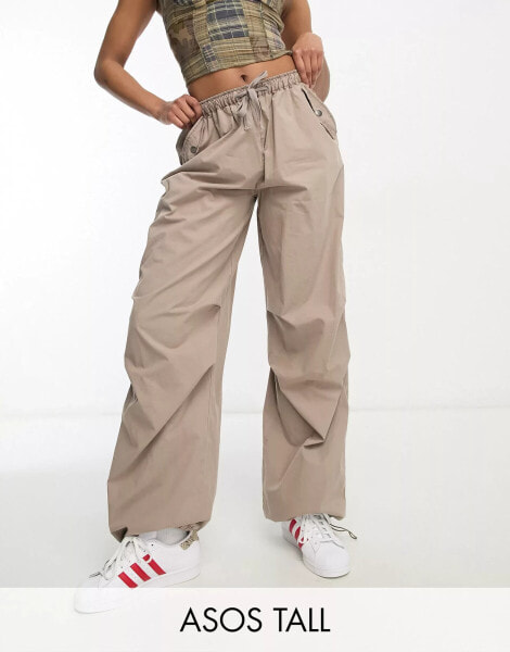 ASOS DESIGN Tall parachute cargo trouser in washed sand