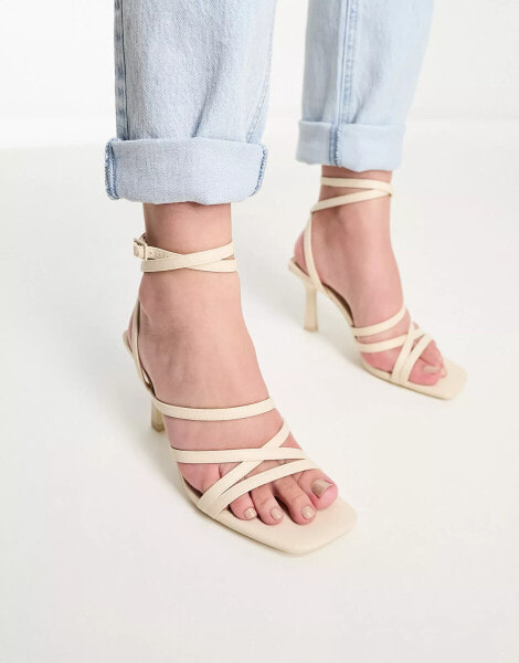 Bershka multi strap heeled sandals in ecru