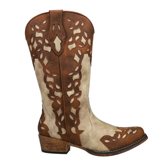 Roper Riley Triad TooledInlay Snip Toe Cowboy Womens Brown Casual Boots 09-021-