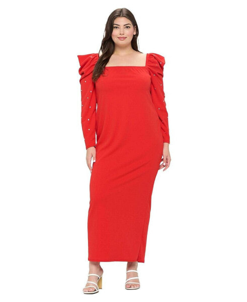 Plus Size Evangeline Rhinestone Sleeve Dress