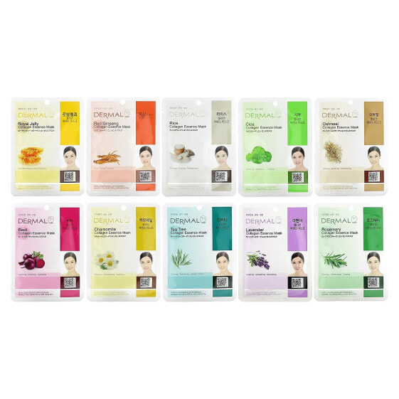 Collagen Essence Beauty Masks, Acne Care, Assorted, 10 Sheets, 0.81 oz (23 g) Each