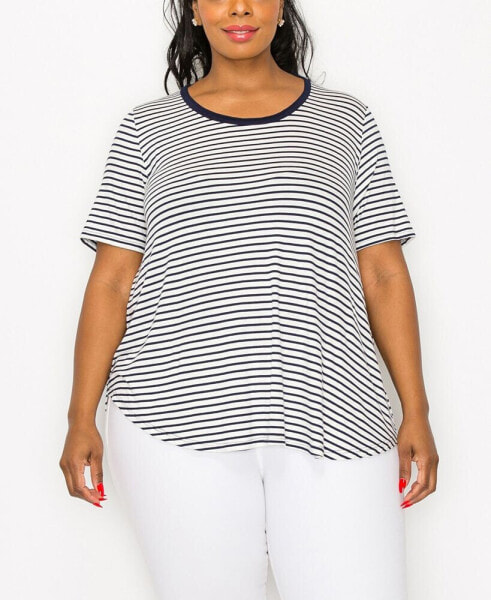 Plus Size Contrast Binding Scoop Neck Short Sleeve Top