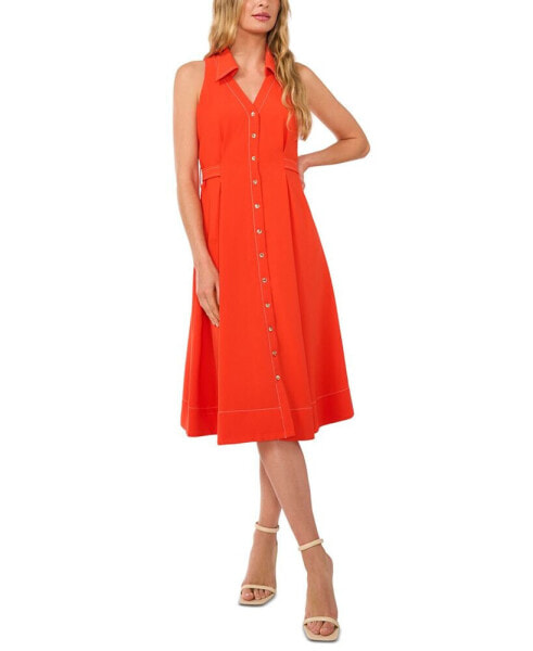 Women's Sleeveless Cinched-Waist V-Neck Midi Dress