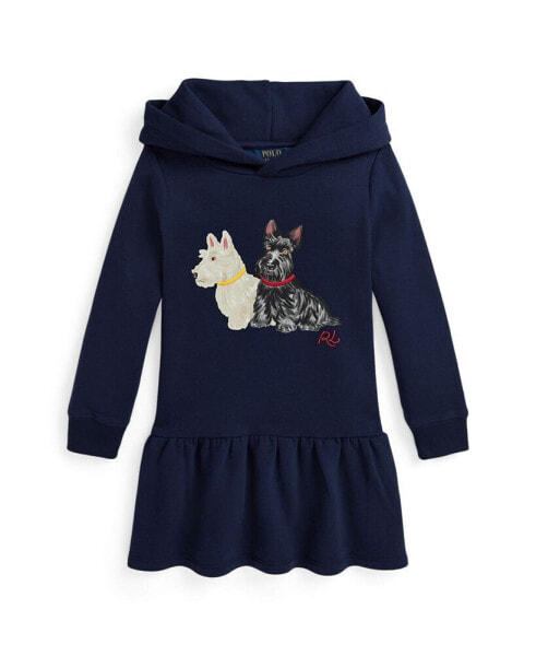 Toddler And Little Girls Dog Print Fleece Hoodie Dress